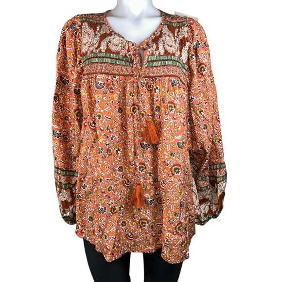 GRACE + KARMA tops Boho women’s Blouse Flowers size XL NWT - Picture 1 of 12